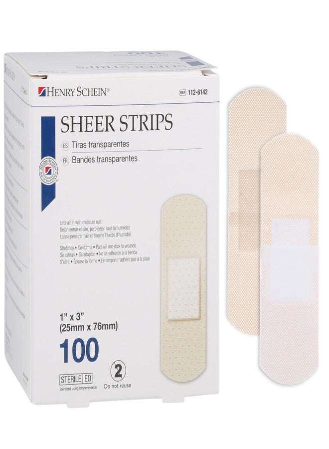 Henry Schein Adhesive Sheer Bandage Strips, 1" x 3", Sterile, Box of 100 - Image 1